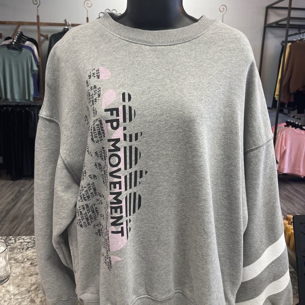 FP Movement by Free People Gray Sweatshirt with Pink Accents